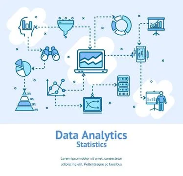 Data Analytics Statistics Signs Banner Card. Vector Stock Illustration