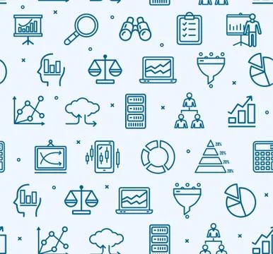 Data Analytics Statistics Signs Seamless Pattern Background. Vector Stock Illustration