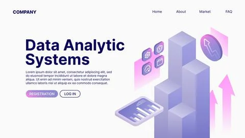 Data Analytics Systems. Data Analyse. Landing Page Template on White Background Stock Illustration