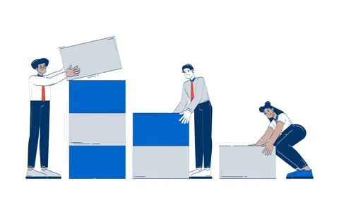 Data analytics team building dataset doodle illustration concept Stock Illustration