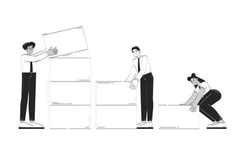 Data analytics team building dataset doodle line illustration concept 스톡 일러스트