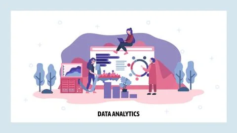 Data analytics team study financial report. Business analysis, technology 库存插图