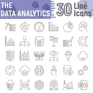 Data analytics thin line icon set, database signs Stock Illustration