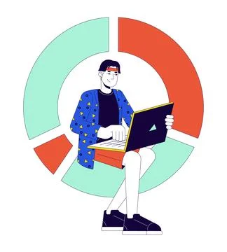 Data analytics tool 2D linear illustration concept Stock Illustration