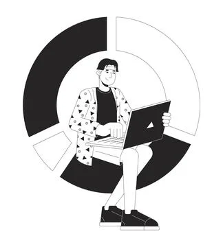 Data analytics tool black and white 2D illustration concept Illustrazione stock