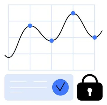 Data Analytics with Trend Line, Security Lock, and Check Mark Illustrazione stock