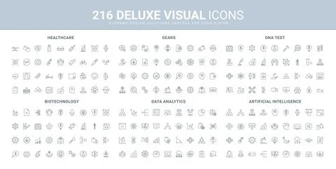 Data analytics using AI services, biotechnology, DNA research, medical line icon Stockillustratie