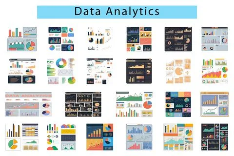 Data analytics vector dashboard with charts and graph, simplified UI layout Stockillustratie