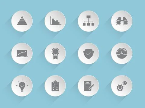 Data analytics vector icons on round puffy paper circles 스톡 일러스트
