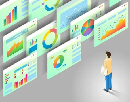 Data analytics vector isometric illustration Illustrazione stock