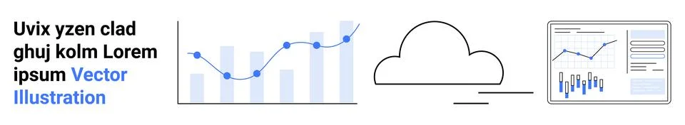 Data Analytics Visualization with Chart, Cloud Storage, and Dashboard Element Illustrazione stock