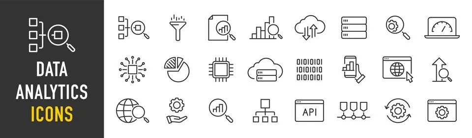Data Analytics web icon in line style. Graphs, analysis, big data processin.. Illustrazione stock
