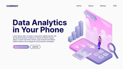 Data Analytics in Your Phone. Data Analyse. Landing Page Template Stock Illustration