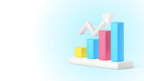 Data analyzing bar graph dynamic up arrow business statistic increase 3d icon Stock Illustration