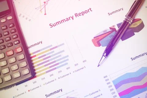 Data analyzing with calculator and pen. from charts and graph to find out t.. Stock Photos