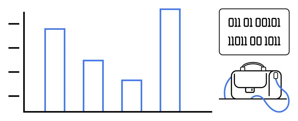 Data Analyzing Software in Tech Industry with Binary Code and Bar Graphs Stock Illustration