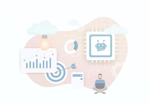 Data and AI Driven Marketing With Artificial intelligence 3d vector concept. Use Stockillustratie