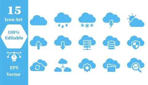 Data and cloud services vector icon set with database technology computing Stock Illustration
