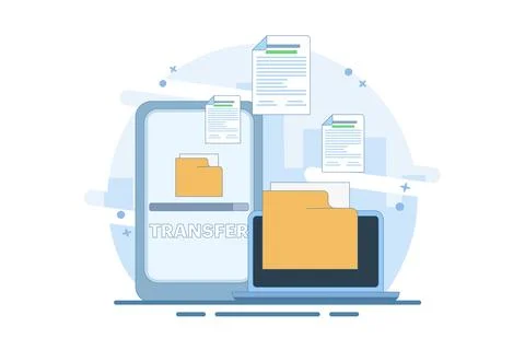 Data and document transfer concept. Copy files, data exchange. Stock Illustration