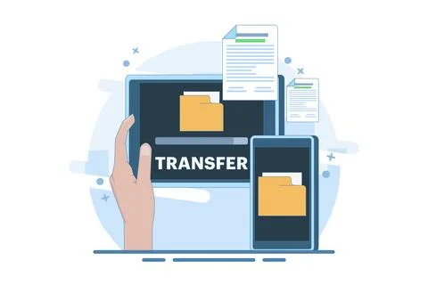 Data and document transfer concept. Copy files, data exchange. Stock Illustration