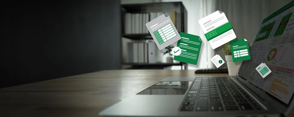 Data and graphs in spreadsheet documents for online analysis Microsoft Exce.. Stock Photos