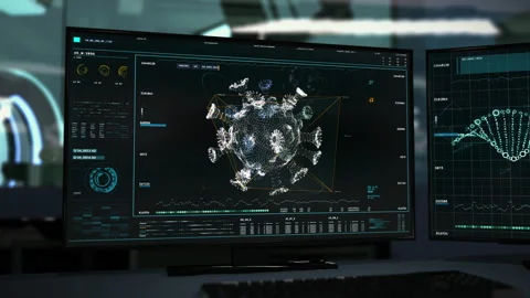 Data and Image on Screen. Virus Structure. Coronavirus. Cryo Electron Microscopy Stock Footage 150701717