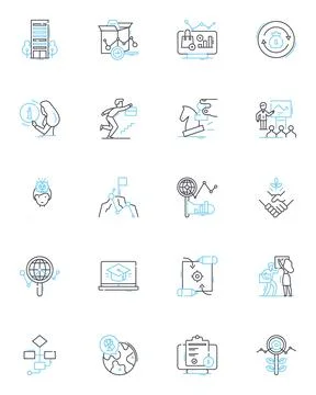 Data and images linear icons set. Visualization, Infographic, Pixels, Analytics Stock Illustration