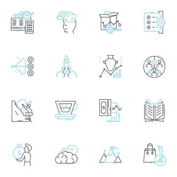 Data and images linear icons set. Visualization, Infographic, Pixels, Analytics Stock Illustration