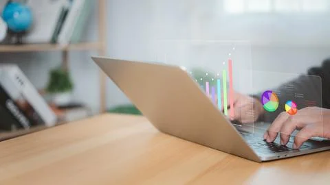 Data and management analysis system with KPIs and indicators connected to d.. Stock Photos