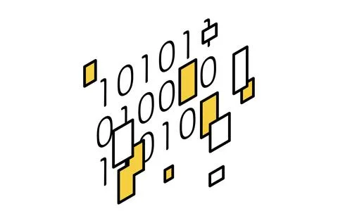 Data and password encryption isometric line icon with binary code and padlo.. Stock Illustration