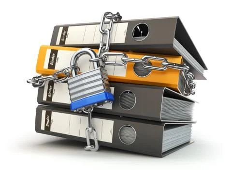 Data and privacy security. Information protection. File folder and chain with Stock Illustration