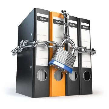 Data and privacy security. Information protection. File folder and chain w... Stock Photos
