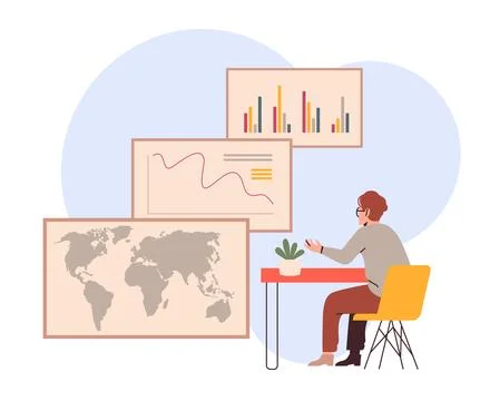 Data and statistics analysis. Business, finances tracking, chart comparison Ilustração Stock