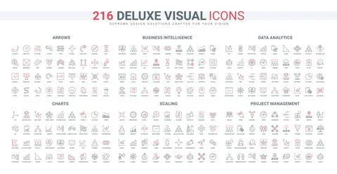 Data and trend analytics, project development, business skill, arrows line icon 스톡 일러스트