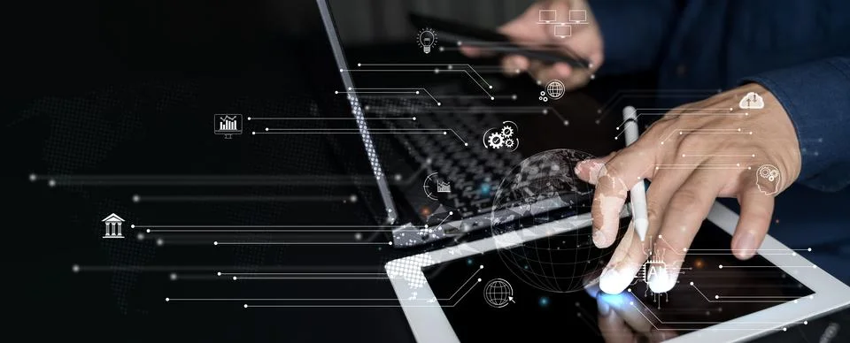 Data anlytics, AI and database management technology. IT specilist working .. 스톡 사진