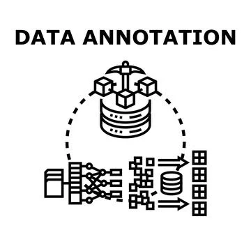 Data annotation process preparing information for machine learning Stock Illustration