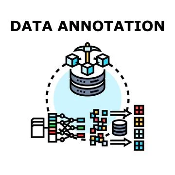 Data annotation process preparing information for machine learning Stock Illustration