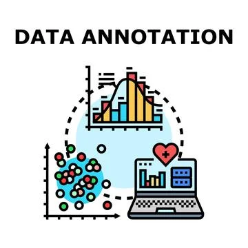 Data annotation process preparing information for machine learning Stock Illustration