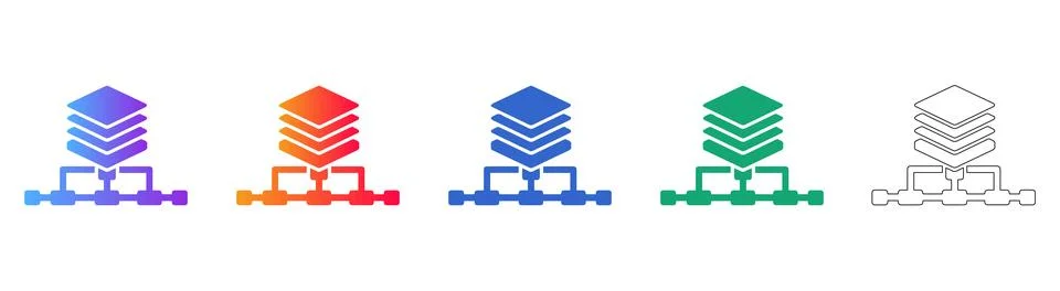 Data Architecture and Server Hierarchy Icons Stock Illustration