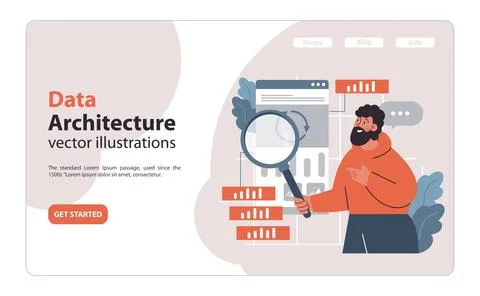 Data architecture inspection concept. Flat vector illustration Illustrazione stock