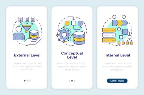 Data architecture models onboarding mobile app screen Illustrazione stock