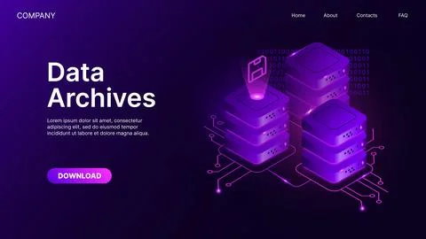 Data Archives Banner Template. Isometric Safety technologies Concept. Web page Stock Illustration