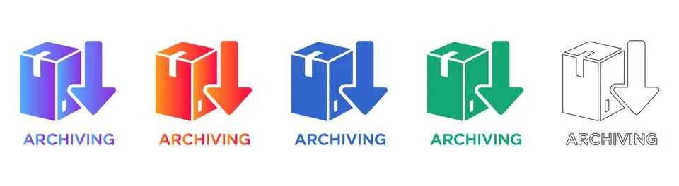 Data Archiving Box Icon Set Stock Illustration