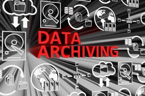 DATA ARCHIVING concept blurred background 3d render illustration Ilustración de archivo