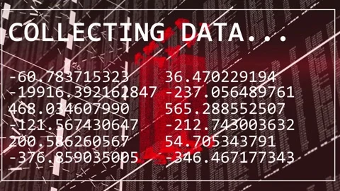 As data arrives white panel updating values, pulsing red bar, scrolling matrix, Stock Footage 334465774