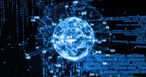 Data arriving, digital globe rotating, labels pulsing, spokes flexing, red Stock Footage 329505261