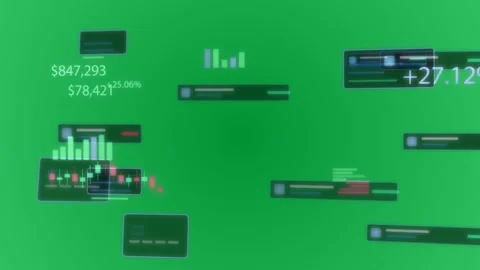 Data arriving, HUD widgets floating, updating on transparent bg showing $ Stock Footage 329548972