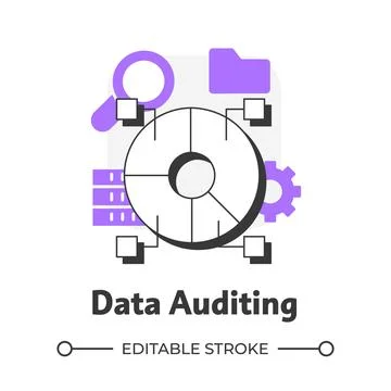 Data auditing flat outline concept icon Stock Illustration