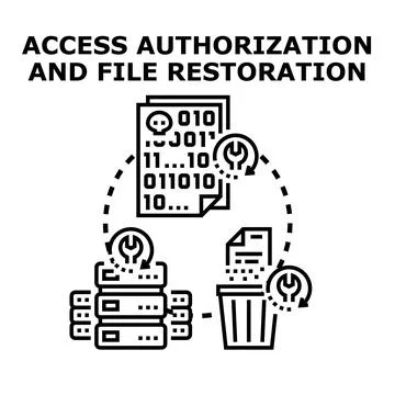 Data authorization access and file restoration process 库存插图