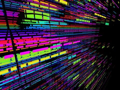 Data background. 3d elements in a black background space, shapes, lines. Pres Stockillustratie